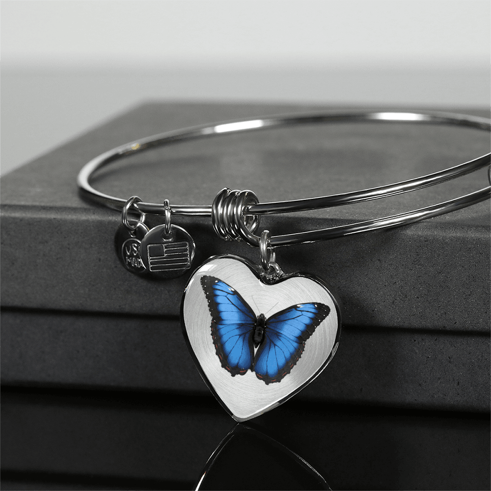 blue butterfly heart bracelet add engraving