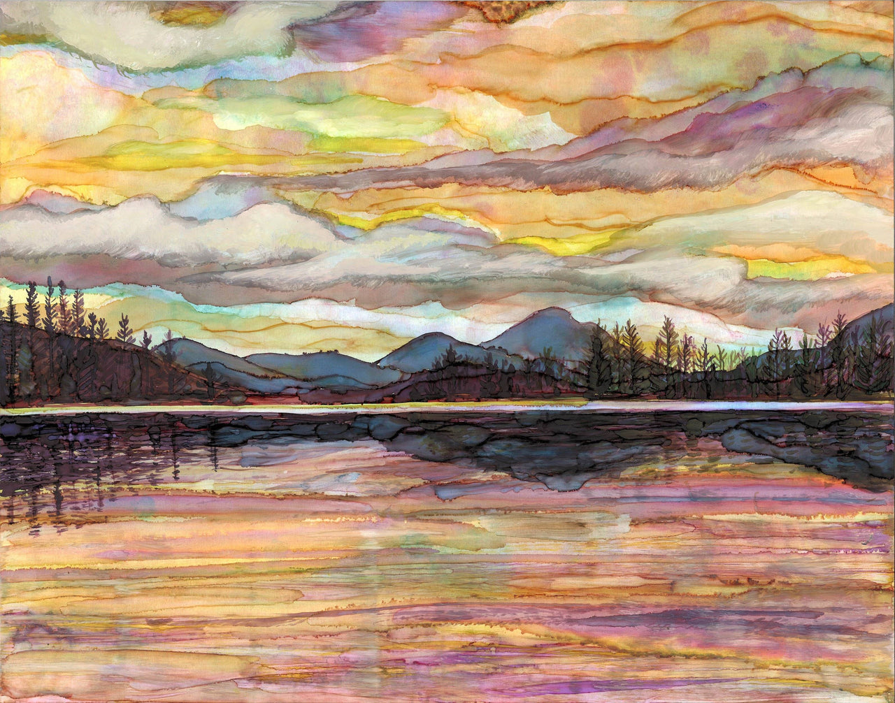 Lake Sunset Landscape Painting : Art Prints and Greeting Cards