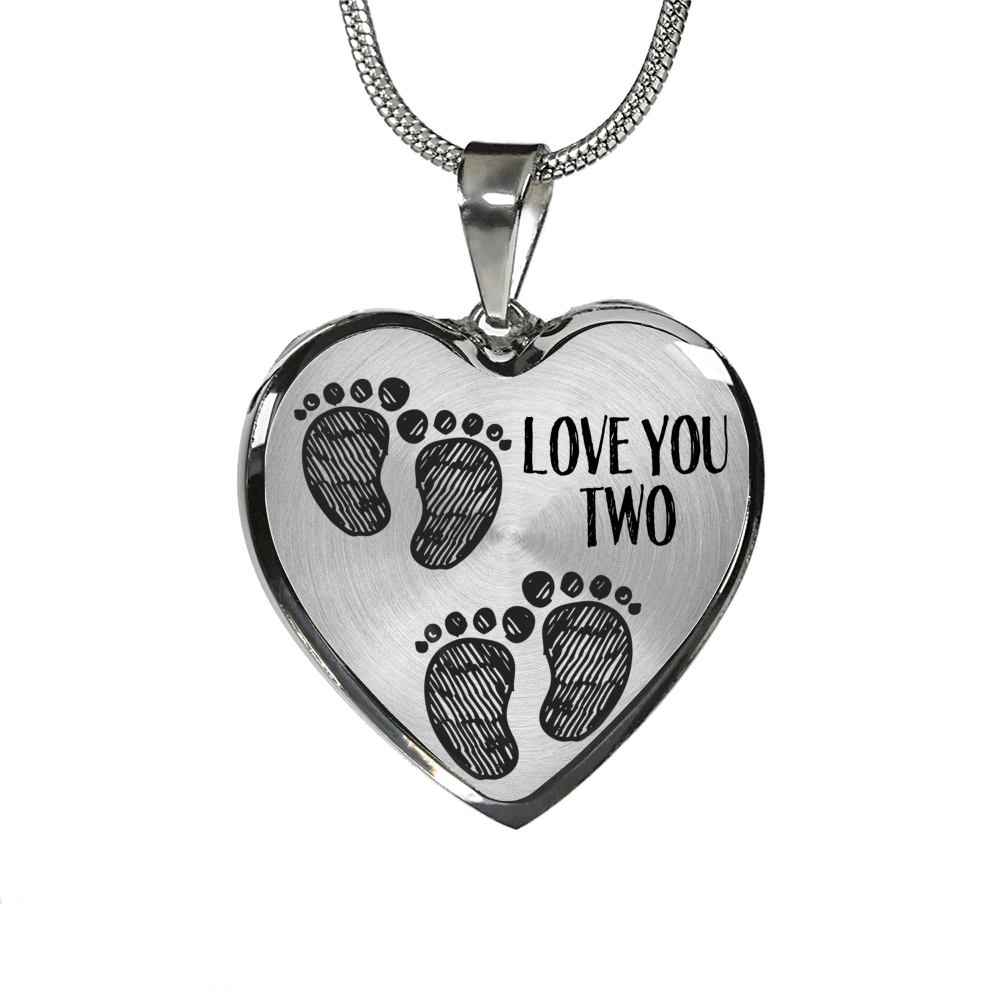 mother of twins gift baby footprints heart necklace add inscription