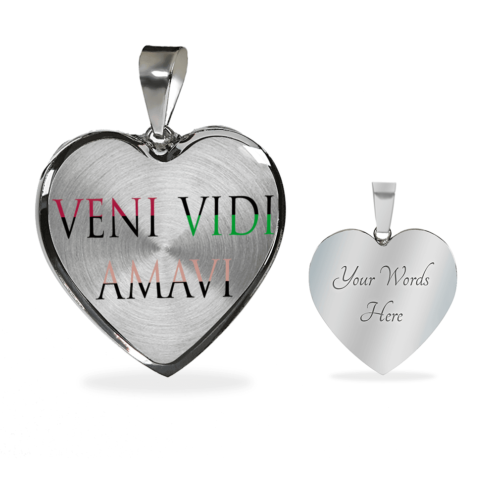veni vidi amavi we came we saw we loved heart necklace couples lovers gift