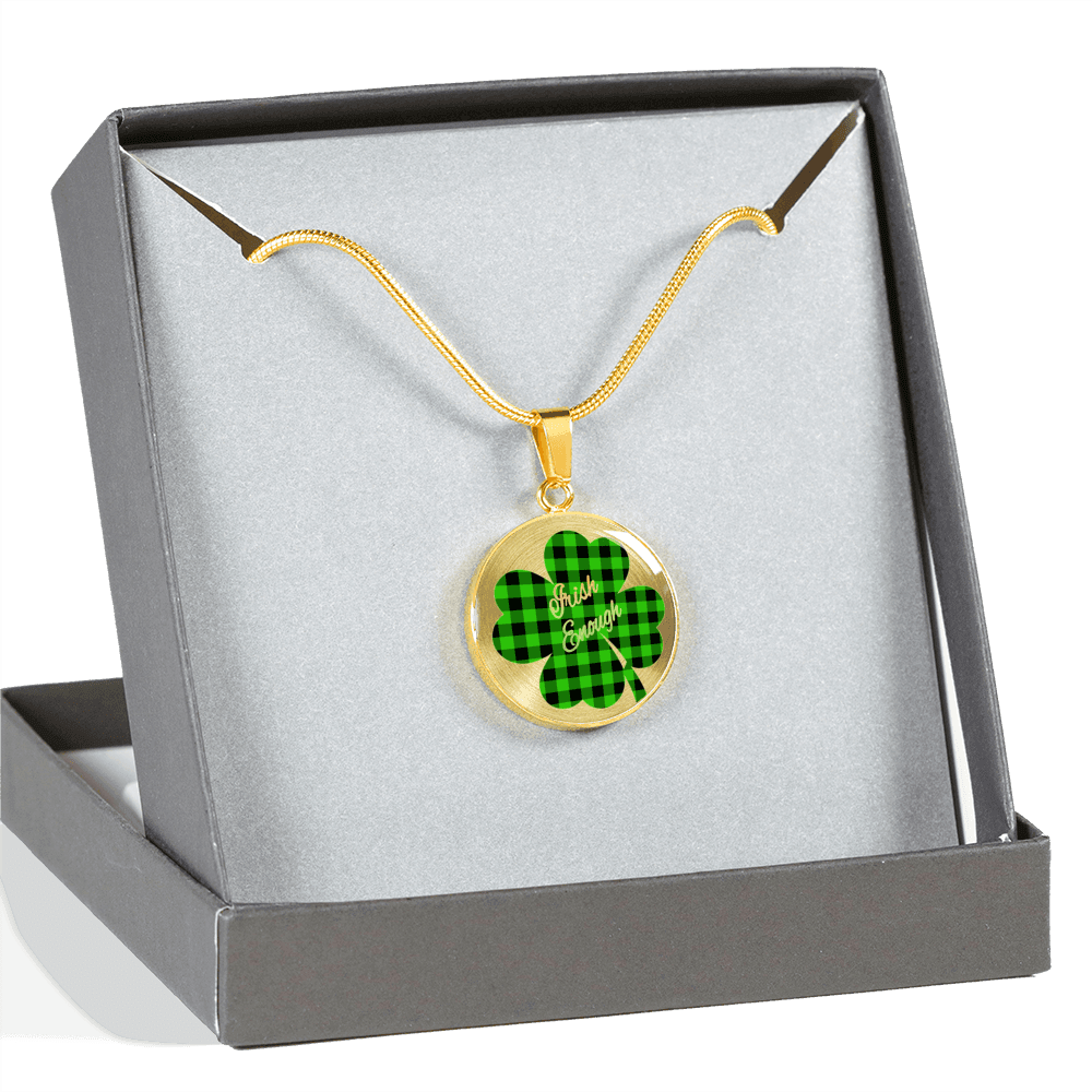 Lucky Shamrock Irish Enough Round Gold Necklace and Bracelet