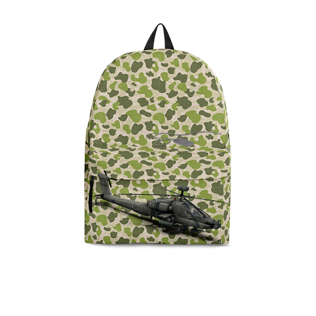 camo military backpack with helicopter