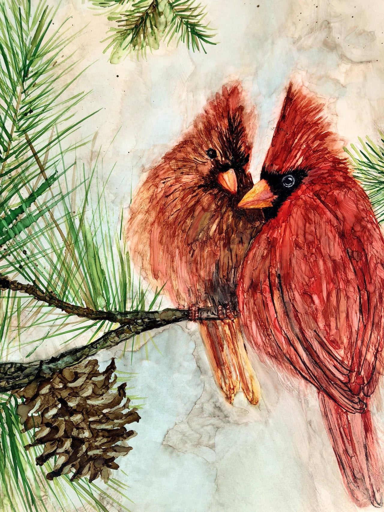Cardinal Lovebirds : Art Prints and Greeting Cards