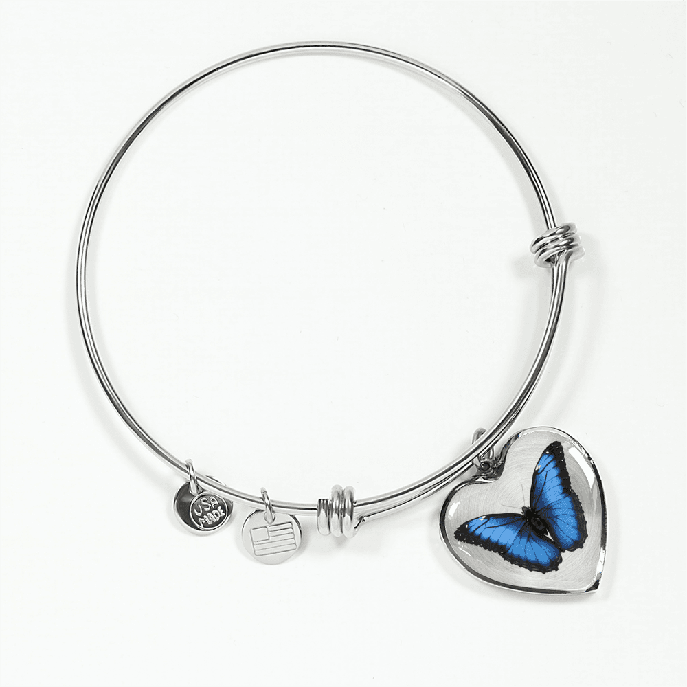 blue butterfly heart bracelet add engraving