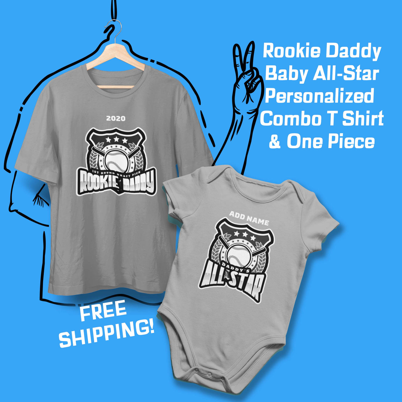 Daddy Baby Baseball All Star Shirt Matching Baby One Piece