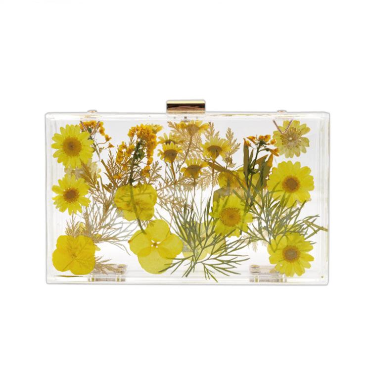 Yellow Floral Imprinted Acrylic Clutch