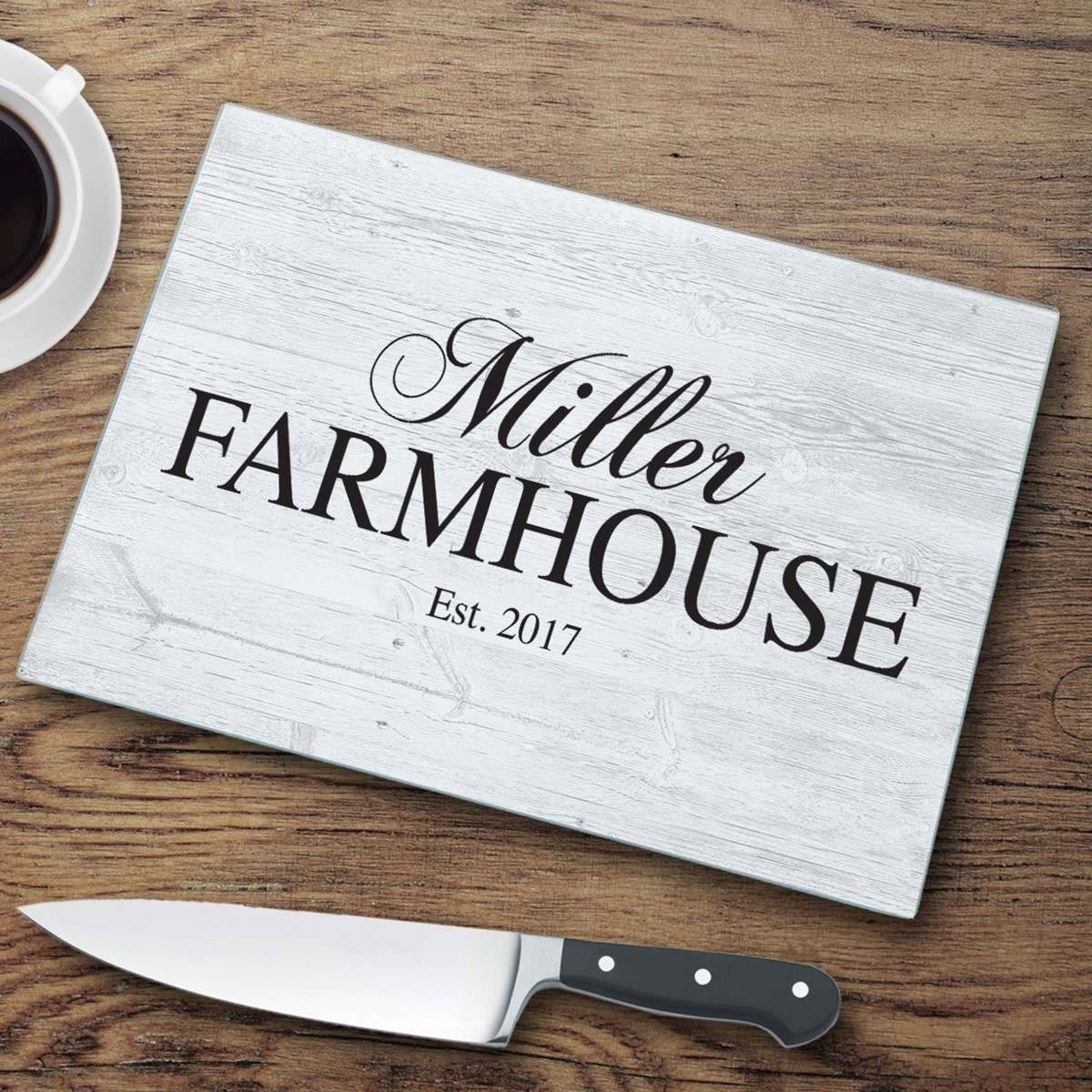 Personalized Family "Farmhouse" Glass Cutting Board
