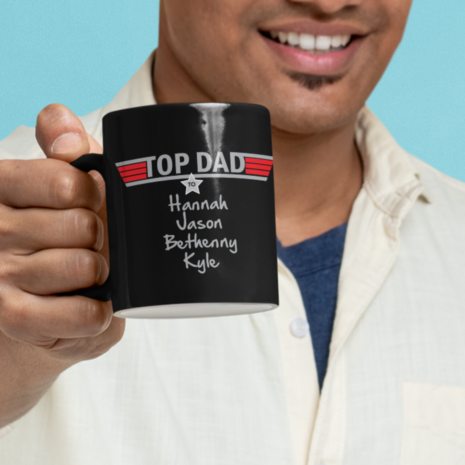 top dad personalized black mug add names