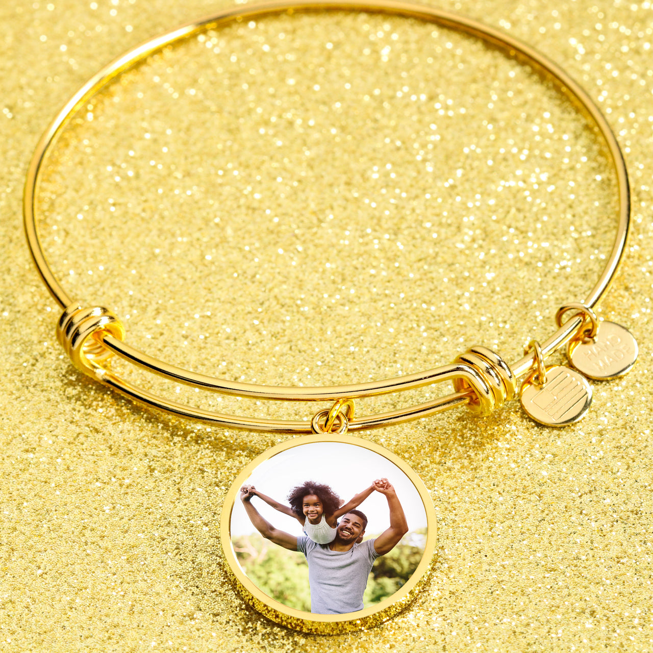 gold circle photo bracelet