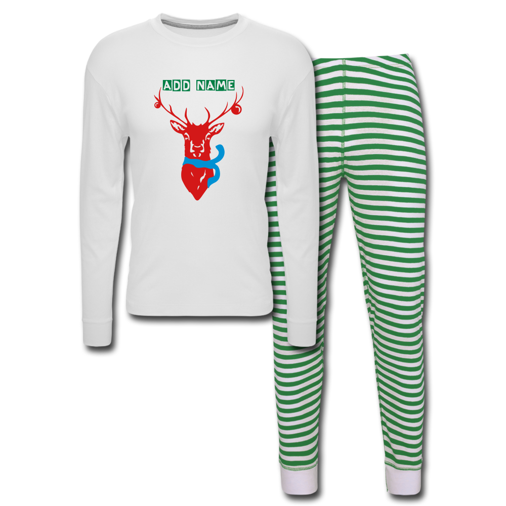 Personalized Men's Holiday Pajama Set - white/green stripe