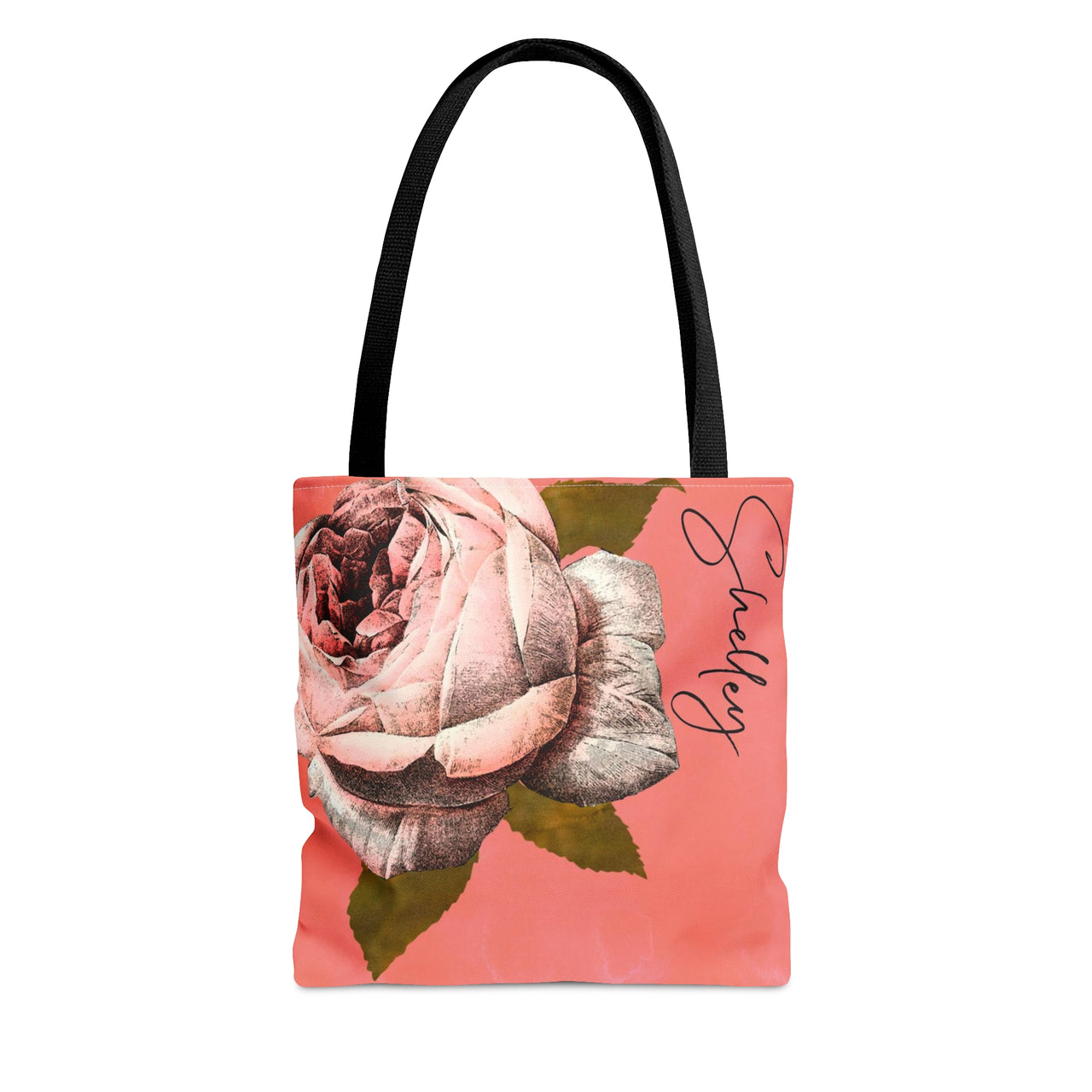 Personalized Faux Vintage Rose and Ephemera Pink Tote Bag