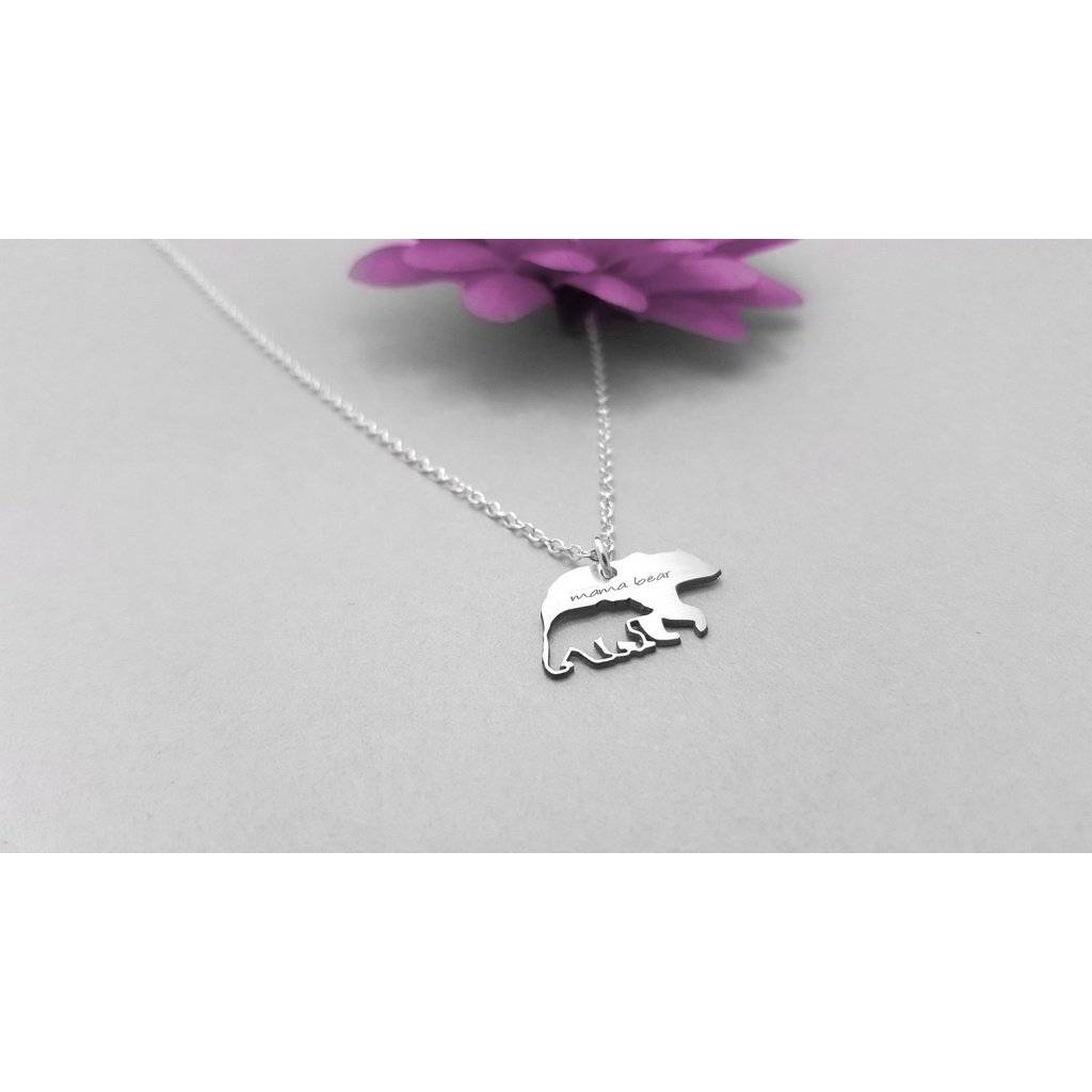 Mama Bear Baby Bear Silver Necklace