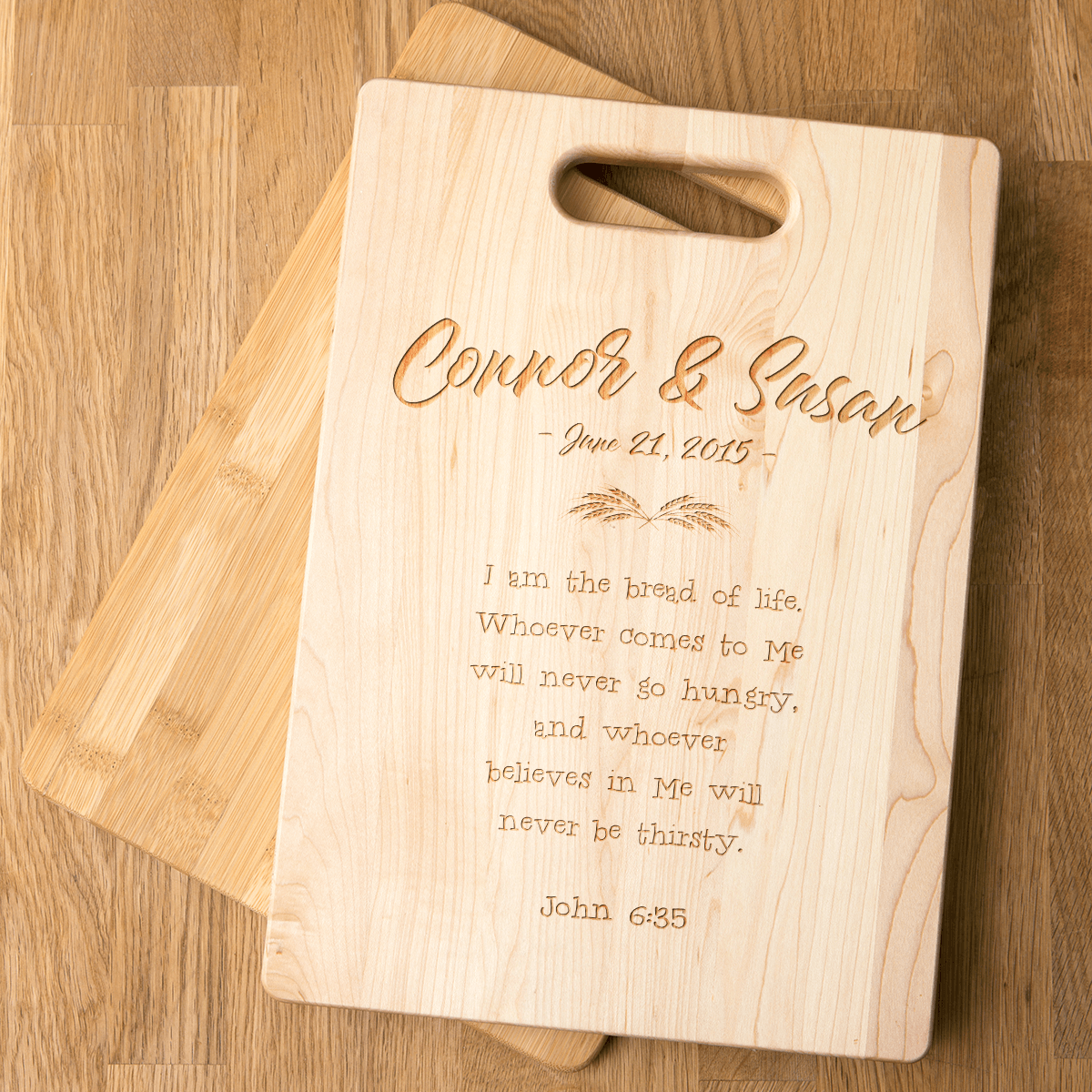 Bread of Life Christian Couples Personalized Wooden Cutting Board