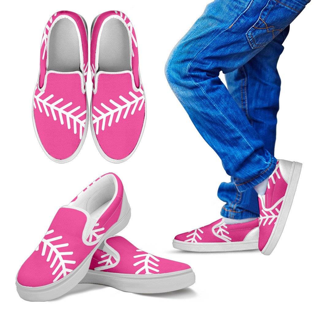 Softball Pink Kids Slip On Shoes