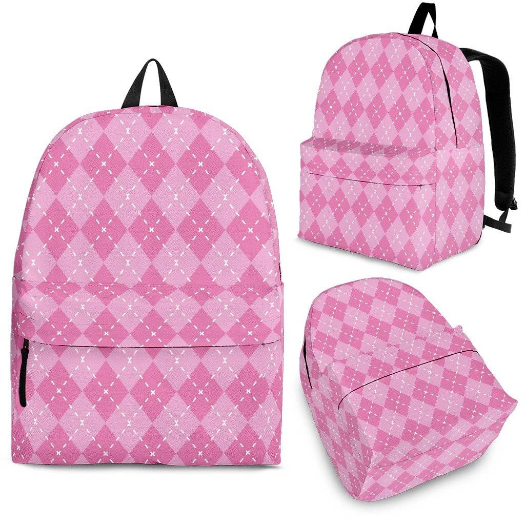 Pink Argyle Pattern Backpack in 3 Sizes