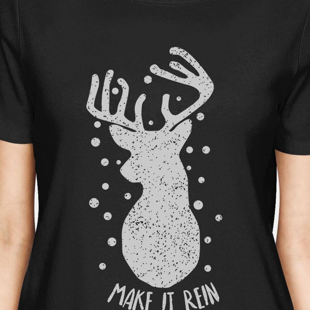 Make It Rein Vintage Reindeer Womens Black Shirt