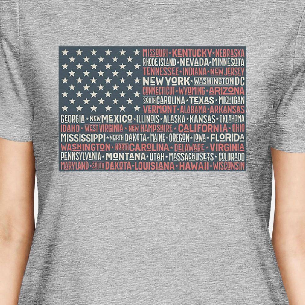 50 States US Flag American Flag Shirt Womens Grey Cotton T-Shirt