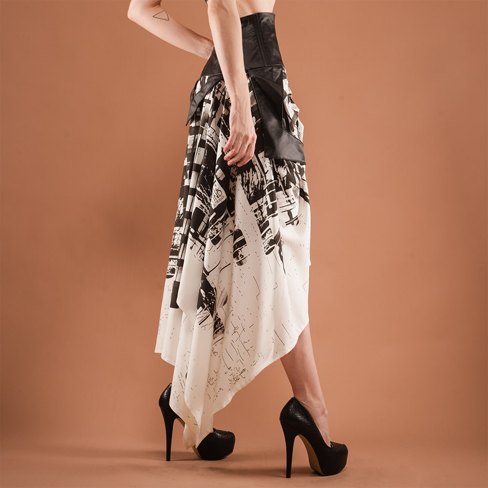 black and white asymmetric skirt 