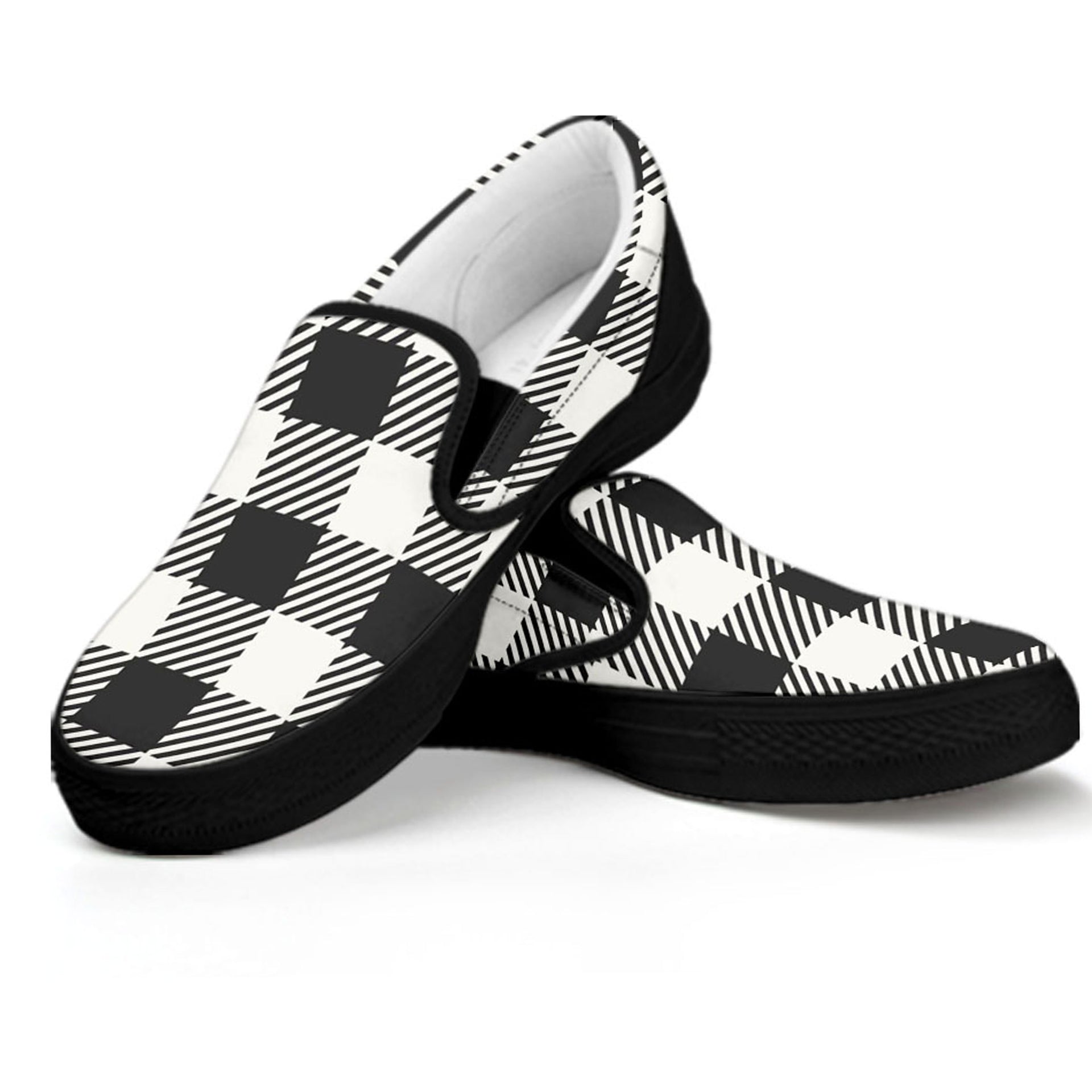 black and white buffalo plaid women's slip on shoes black sole