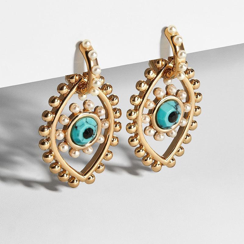 gold and blue pierced earrings