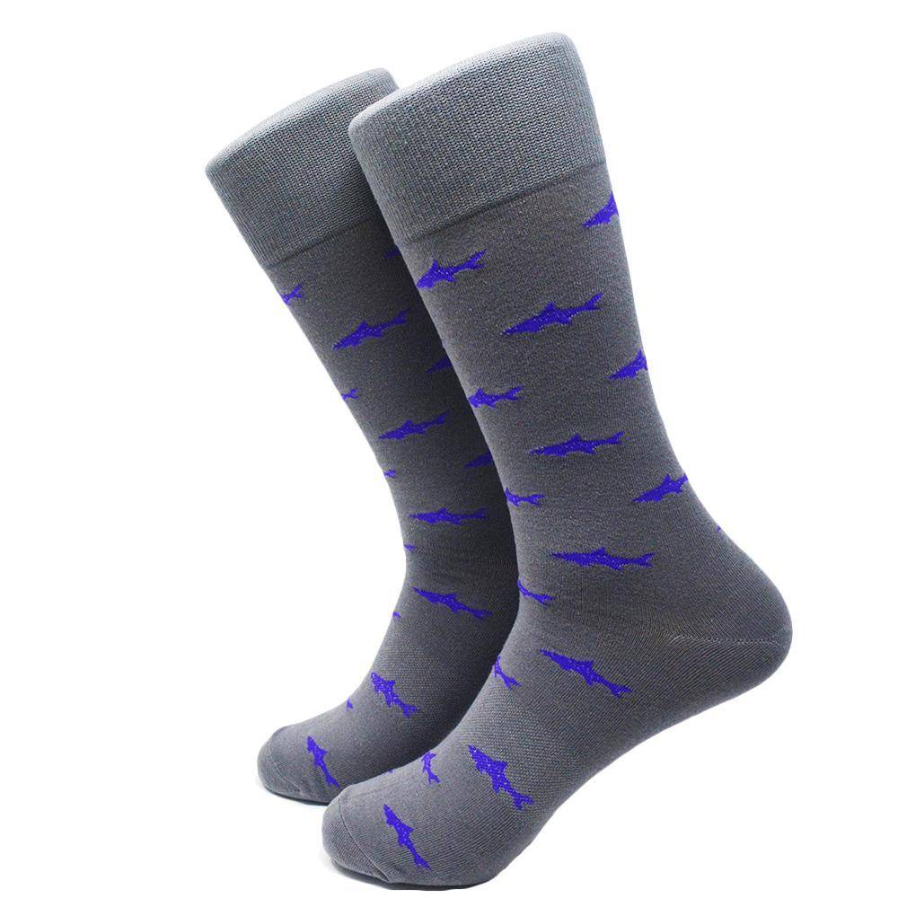 Shark Socks - Men's Mid Calf - Purple on Gray