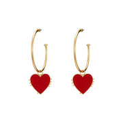 red enamel heart and gold hoop earrings