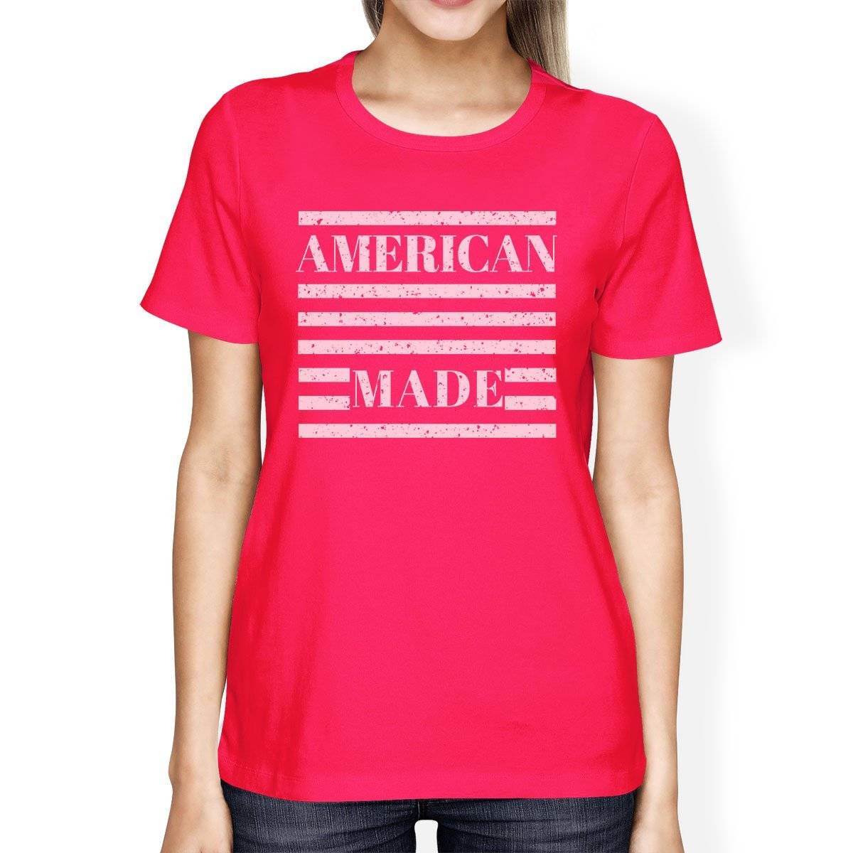 American Made Womens Hot Pink Graphic T-Shirt Unique Design Top