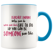 teacher appreciation custom white mug blue handle
