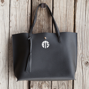 black vegan leather purse monogram