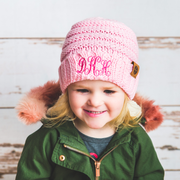monogrammed kids pink knit beanie