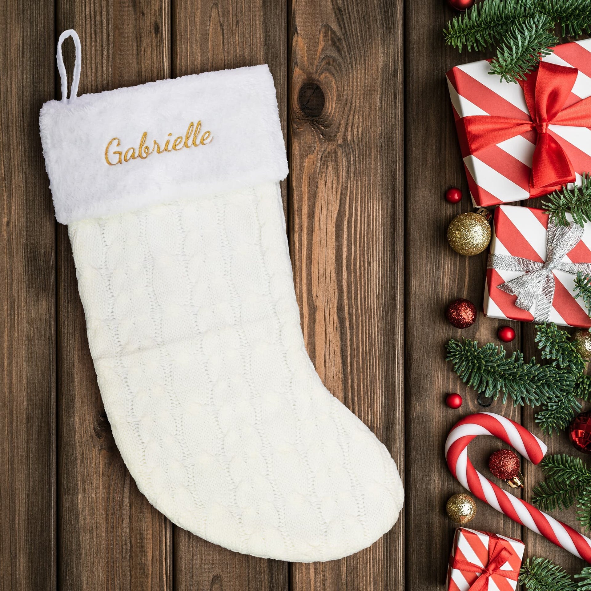 personalized white christmas stockings