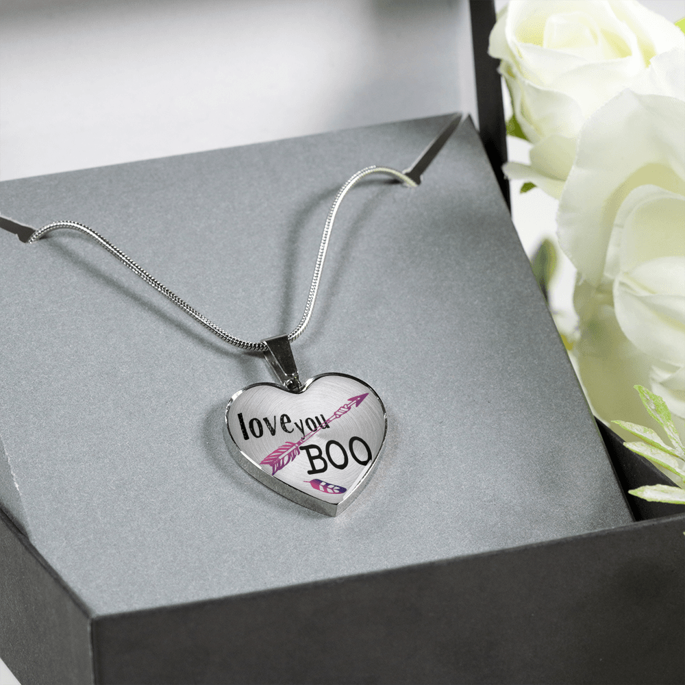 Love You Boo Couples and BFF Heart Necklace and Bracelet Optional Inscription