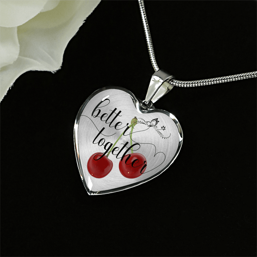 Heart shape better together 2 cherries silver necklace
