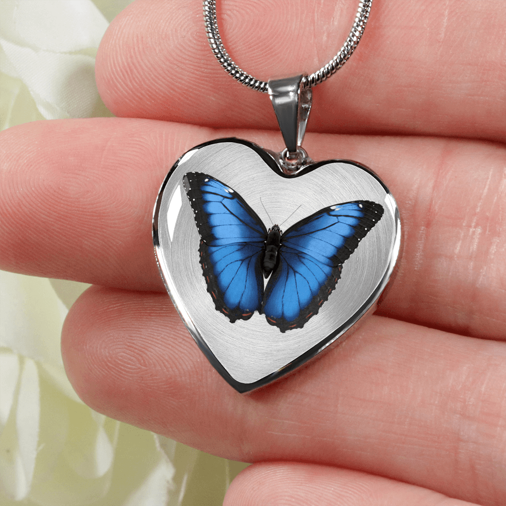 Blue butterfly heart shaped necklace