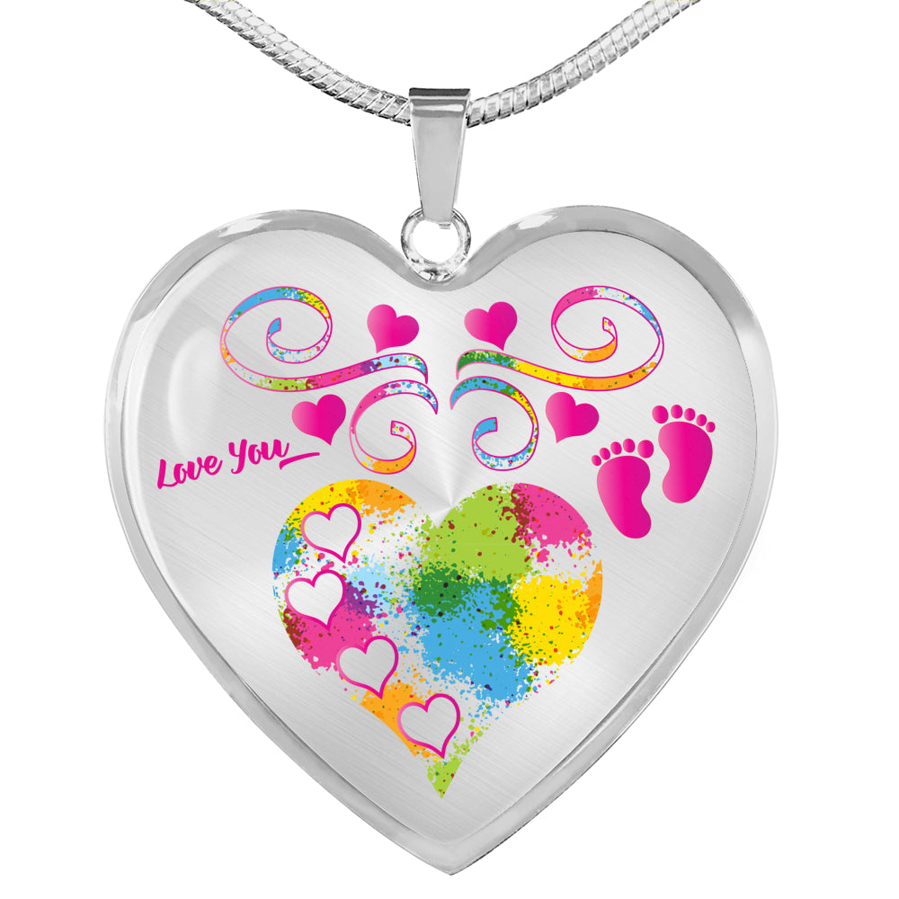Baby Girl Footprints Personalized Heart Pendant Necklace