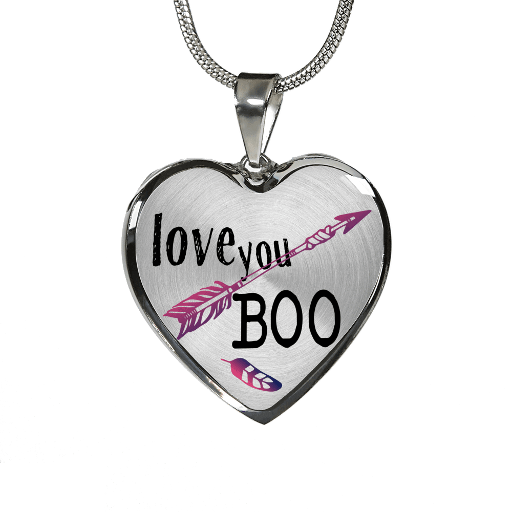 Love You Boo Couples and BFF Heart Necklace and Bracelet Optional Inscription
