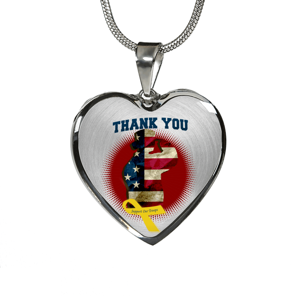 Thank You Female Military Veteran Heart Necklace and Bracelet Optional Inscription