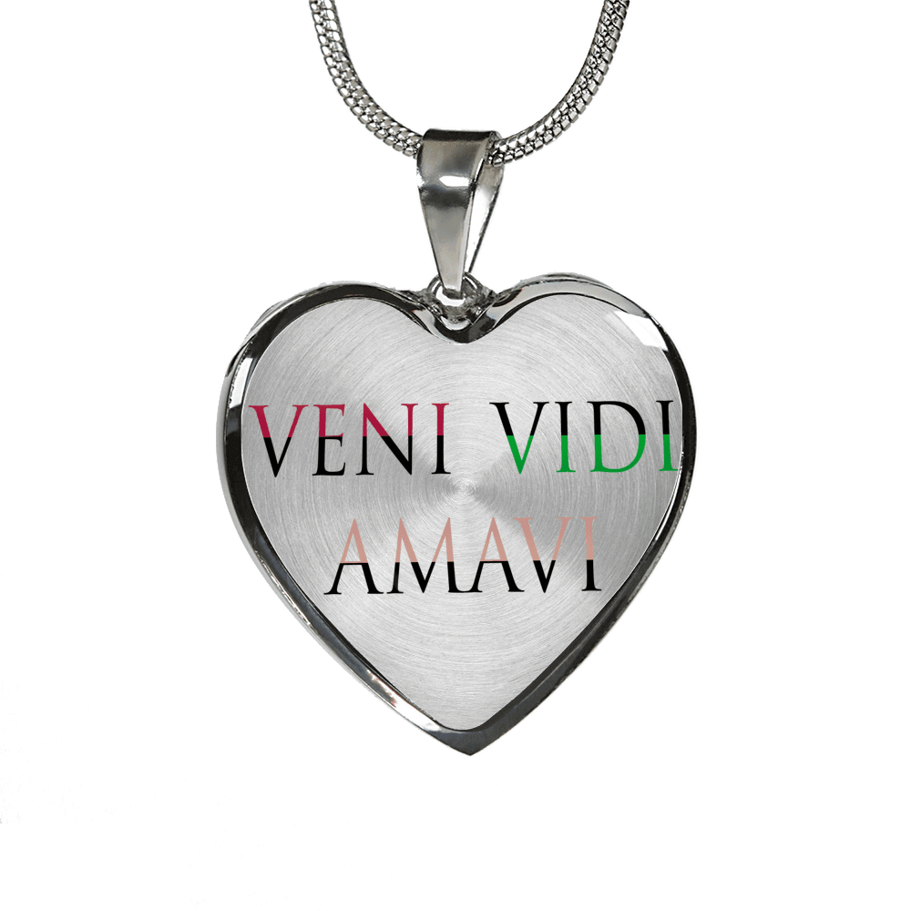 veni vidi amavi we came we saw we loved heart necklace couples lovers gift