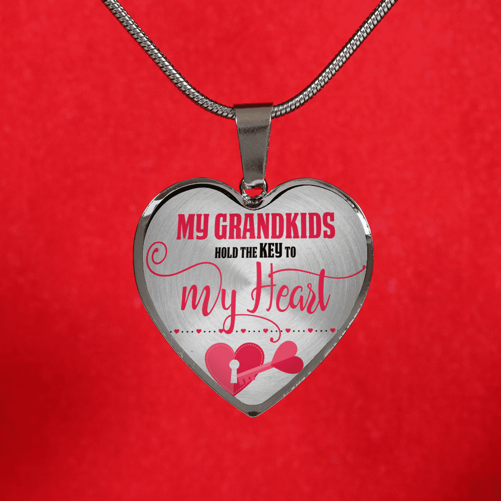 My Grandkids Are the Key to My Heart Silver Heart-Shaped Necklace