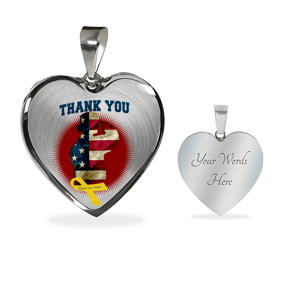Thank You Female Military Veteran Heart Necklace and Bracelet Optional Inscription