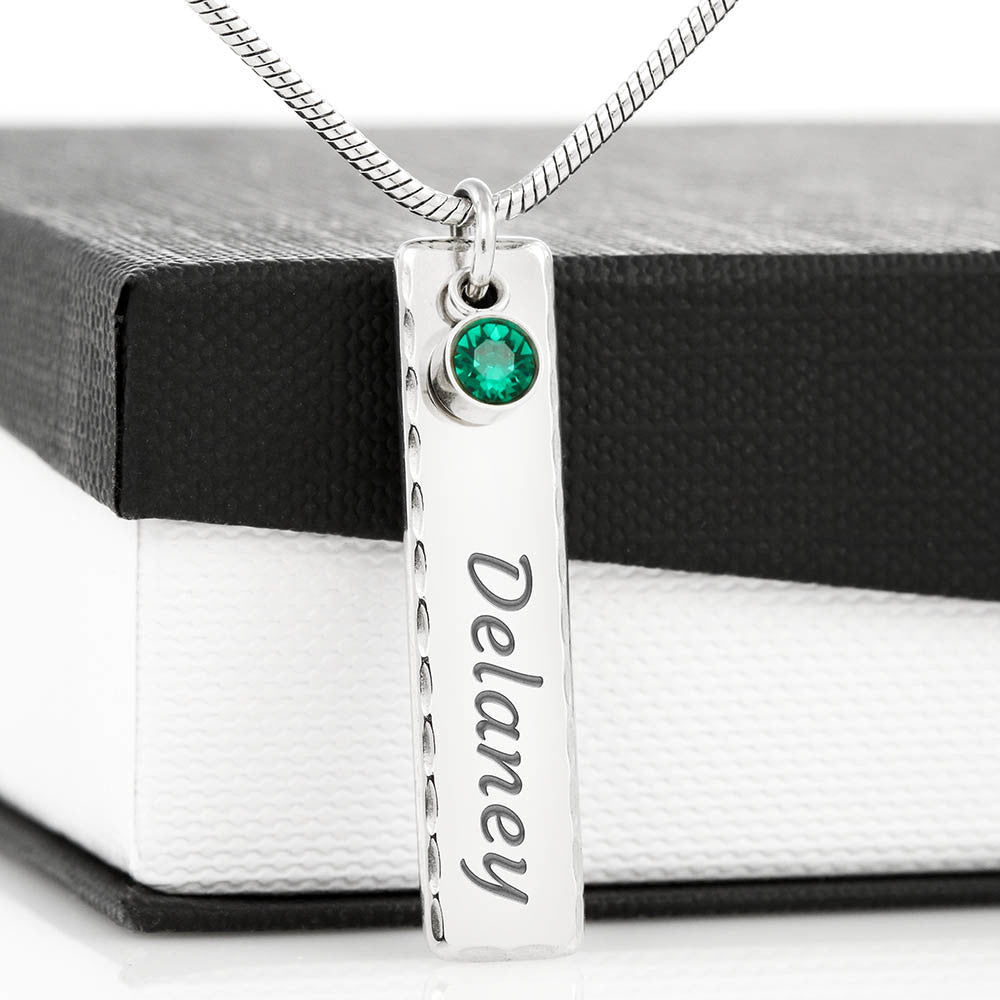 Personalized Engraved Birthstone Bar Necklace