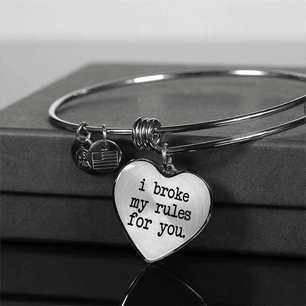 broke my rules for you personalized silver bracelet and gift box