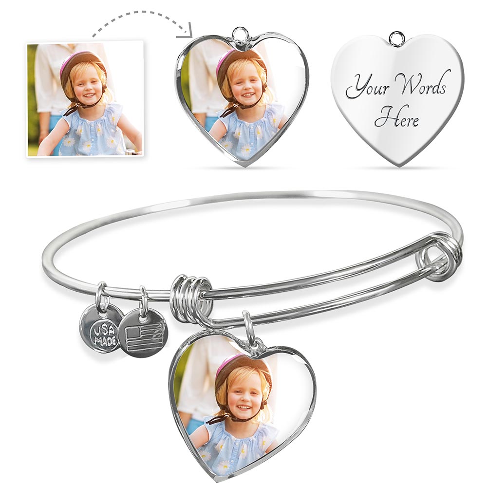 personalized photo heart bracelet and engraving