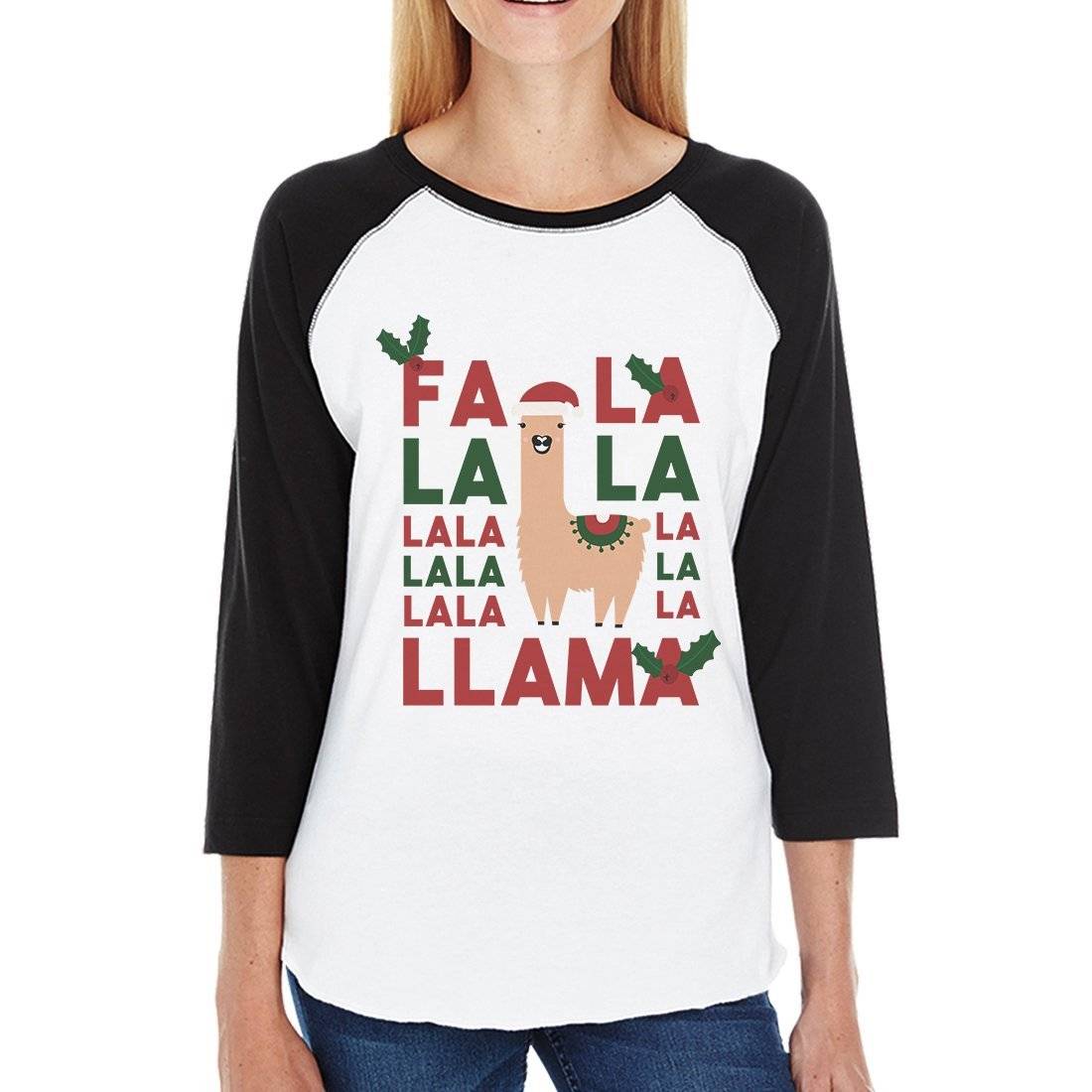 Falala Llama Womens Baseball Tee Christmas Raglan Tee Gift For Her