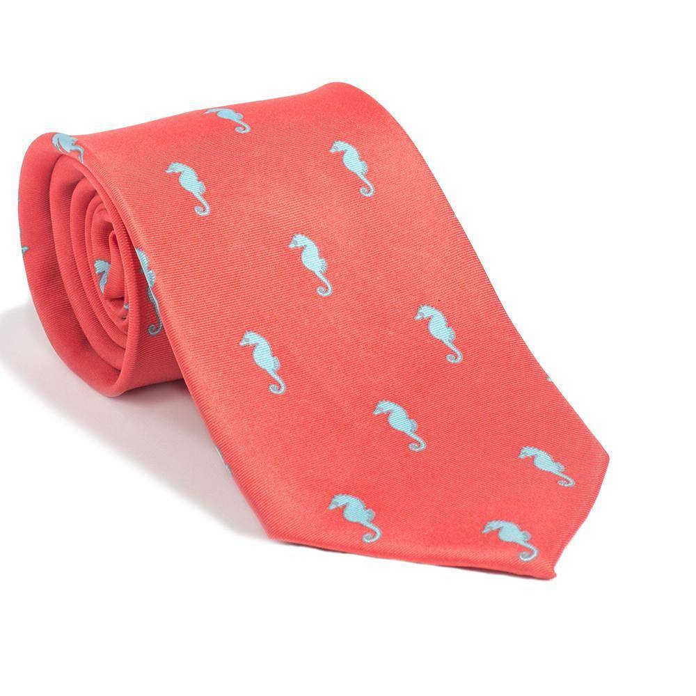 Seahorse Necktie - Coral Pink, Printed Silk