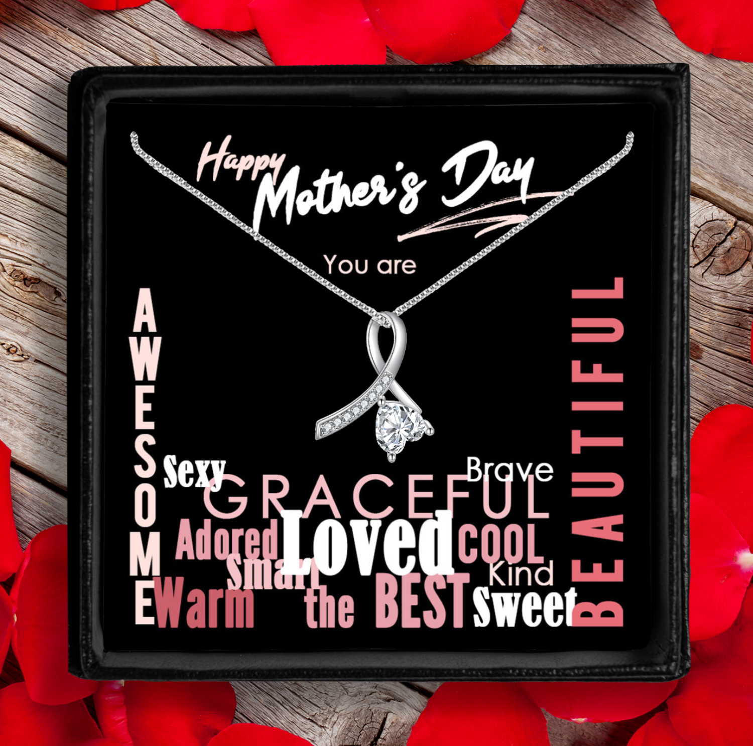 mothers day jewelry and message card romantic enchanting ribbon