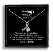 wife mother's day cubic zirconia cz ribbon necklace and message card gift box
