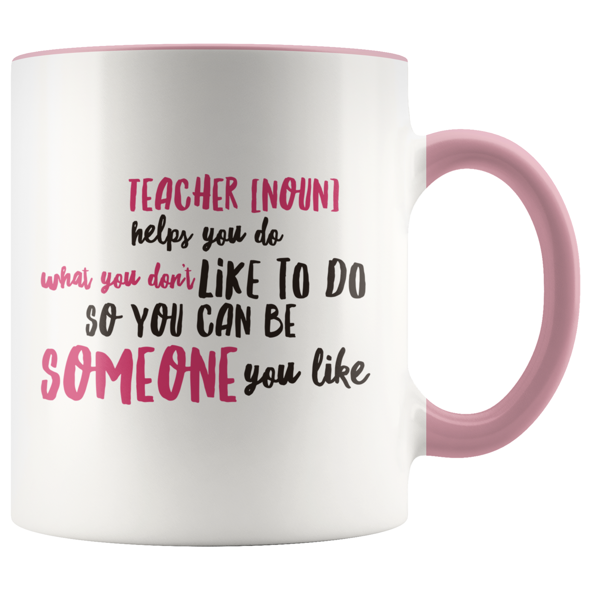 teacher appreciation custom white mug pink handle