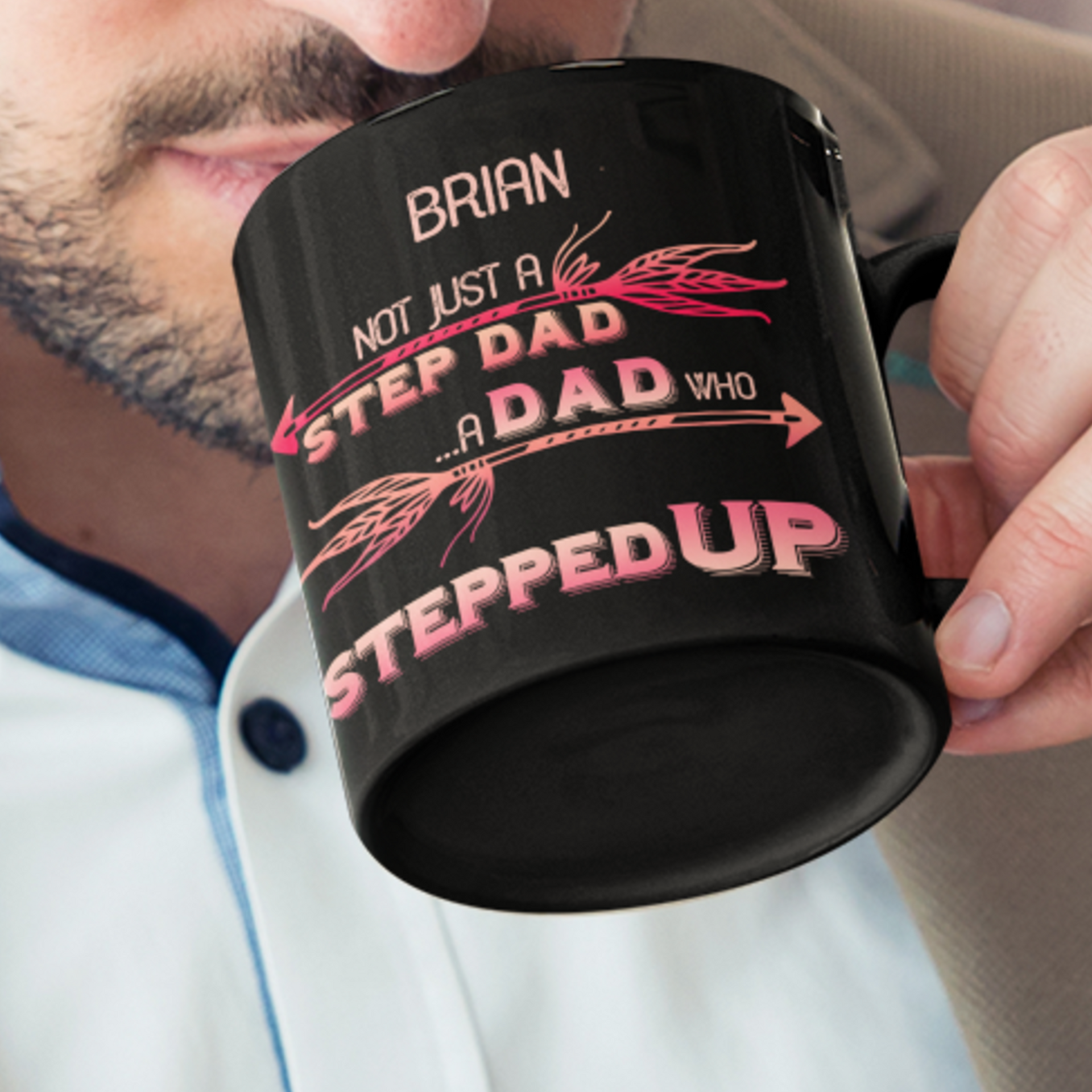 personalized step dad bonus dad black mug