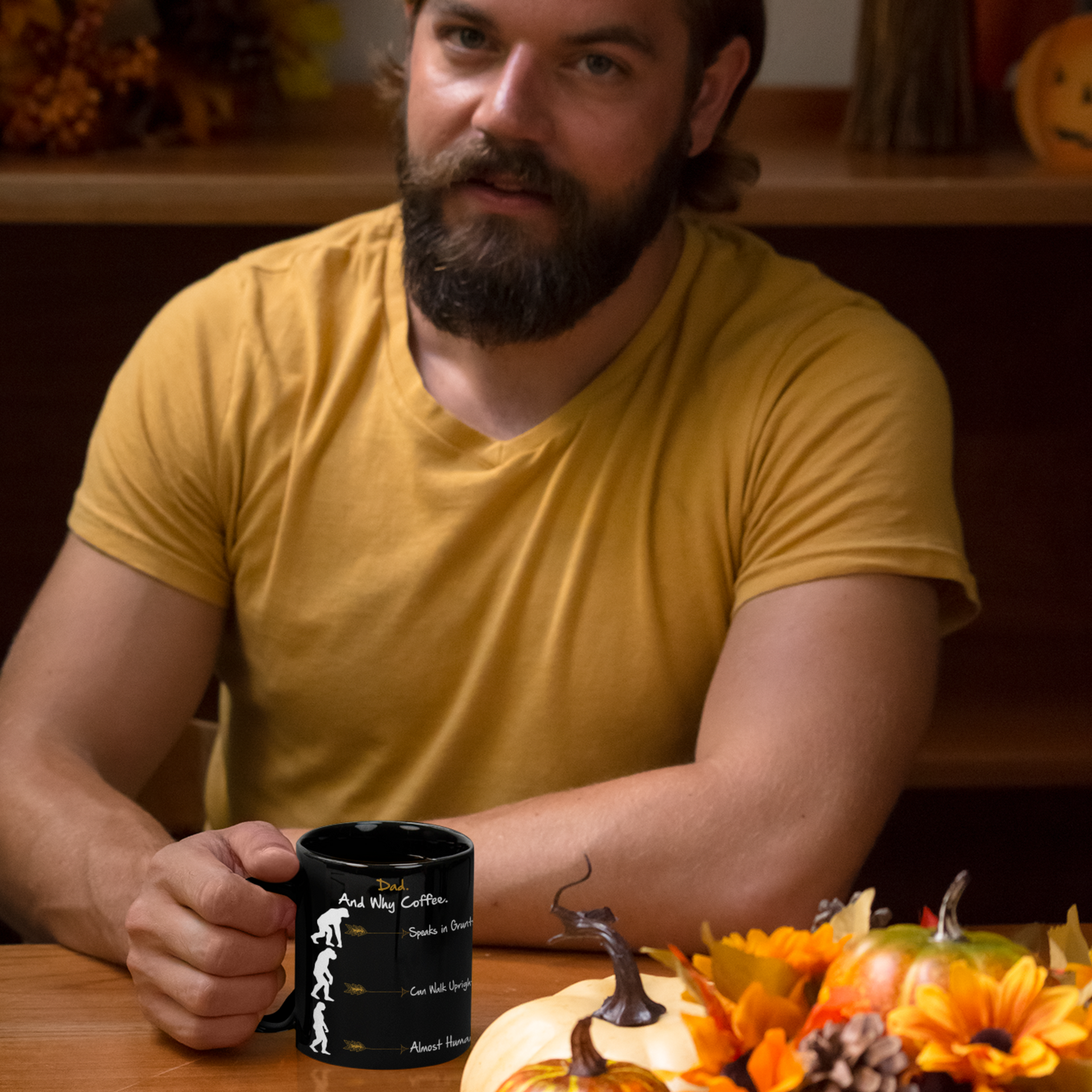 neanderthal black coffee mug dad gift